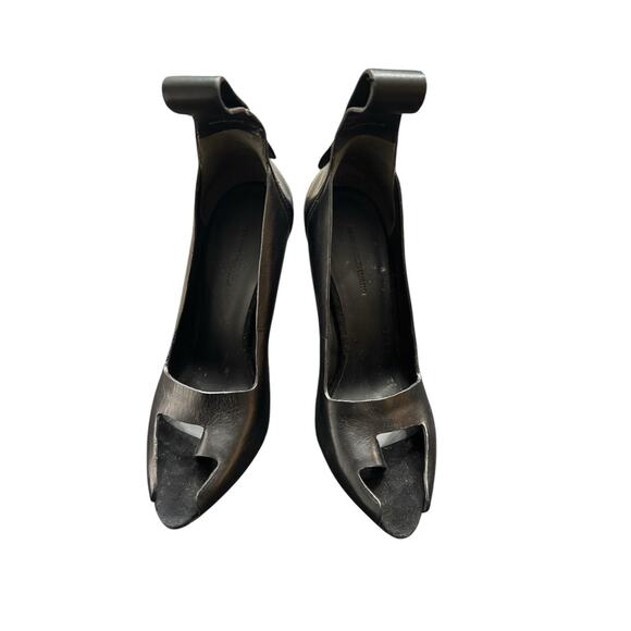 $895 ALEXANDER WANG BLACK LEATHER PEEP TOE HEEL SHOES 37 - Picture 3 of 7